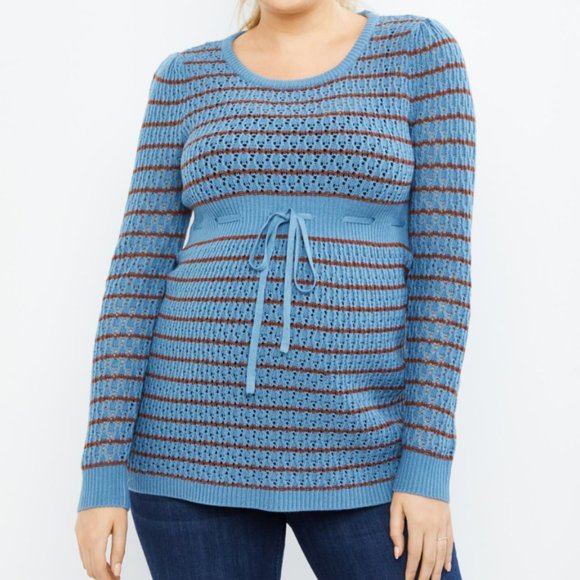 Motherhood Maternity Striped Pointelle Maternity Sweater Provincial Blue Small - Picture 1 of 8